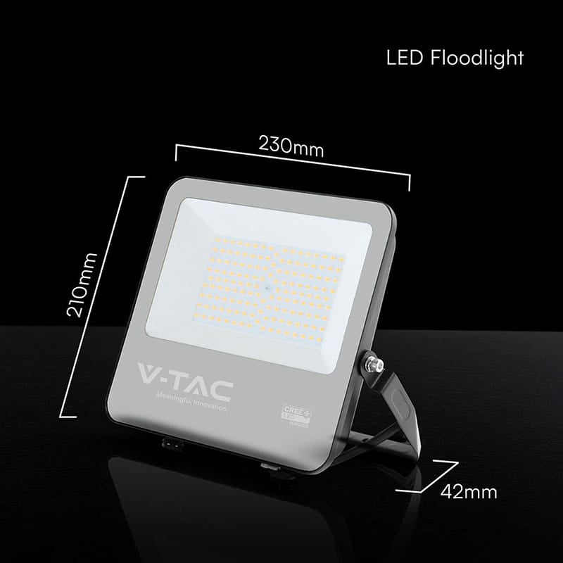 V-Tac Reflector LED REFLECTOR LED 100W 135LM/W 6500K IP65 CABLU 1M CIP CREE - NEGRU/GRI