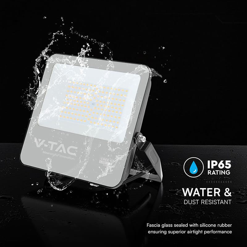 V-Tac Reflector LED REFLECTOR LED 100W 135LM/W 6500K IP65 CABLU 1M CIP CREE - NEGRU/GRI