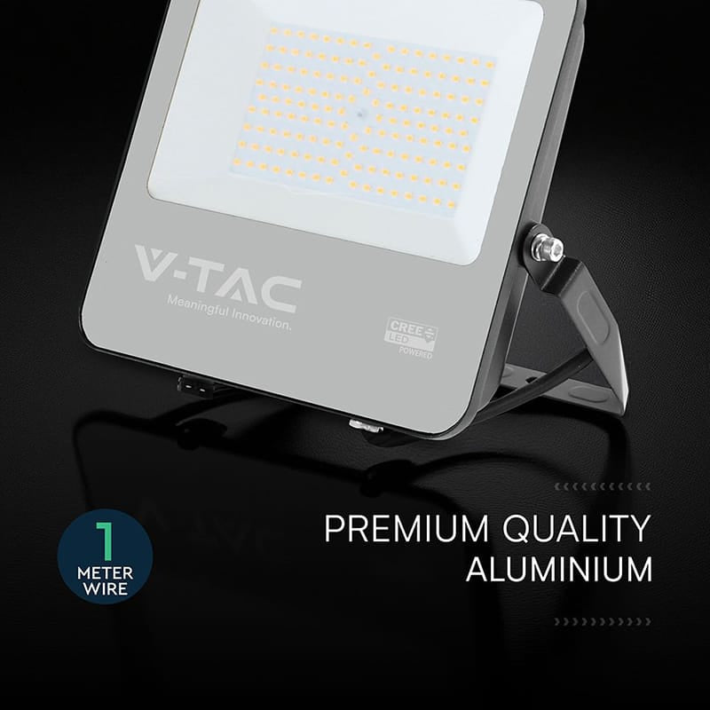 V-Tac Reflector LED REFLECTOR LED 100W 135LM/W 6500K IP65 CABLU 1M CIP CREE - NEGRU/GRI