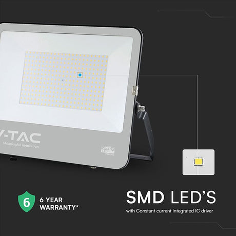 V-Tac Proiector LED Proiector LED V-Tac 200W SMD Cree 27000 lm 6500K Alb Rece IP65 135 lm/W cu cablu 1 m Negru/Gri