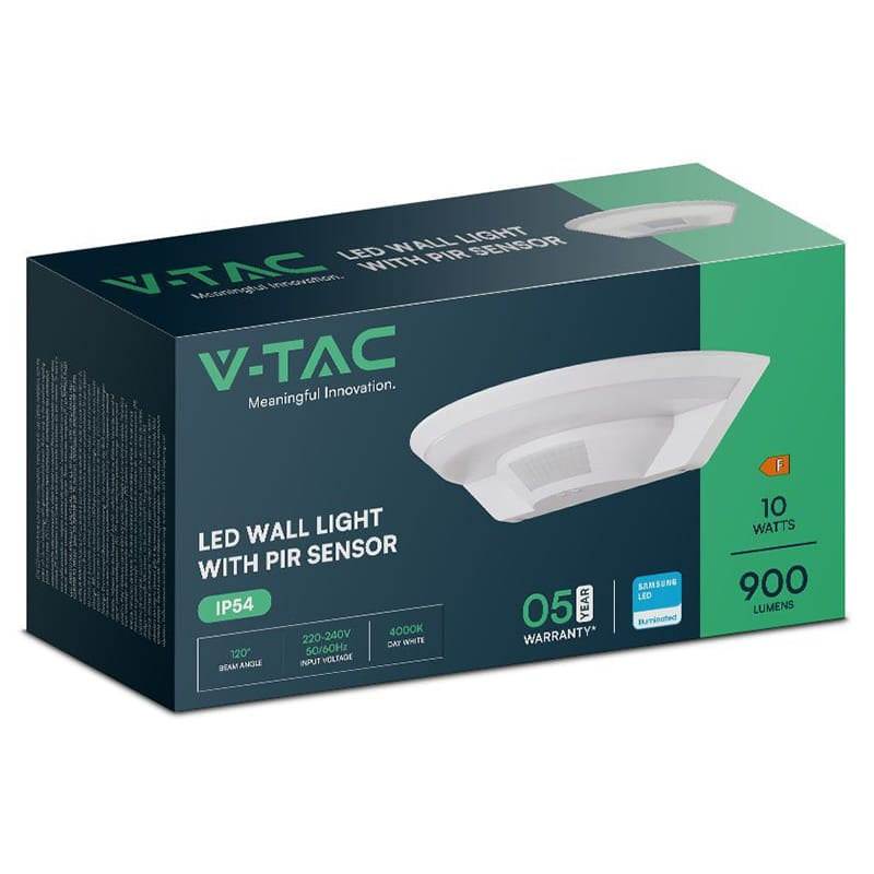 V-Tac Lampa LED LAMPA PERETE LED 10W IP54 SENZOR DE MISCARE 3IN1 - ALB