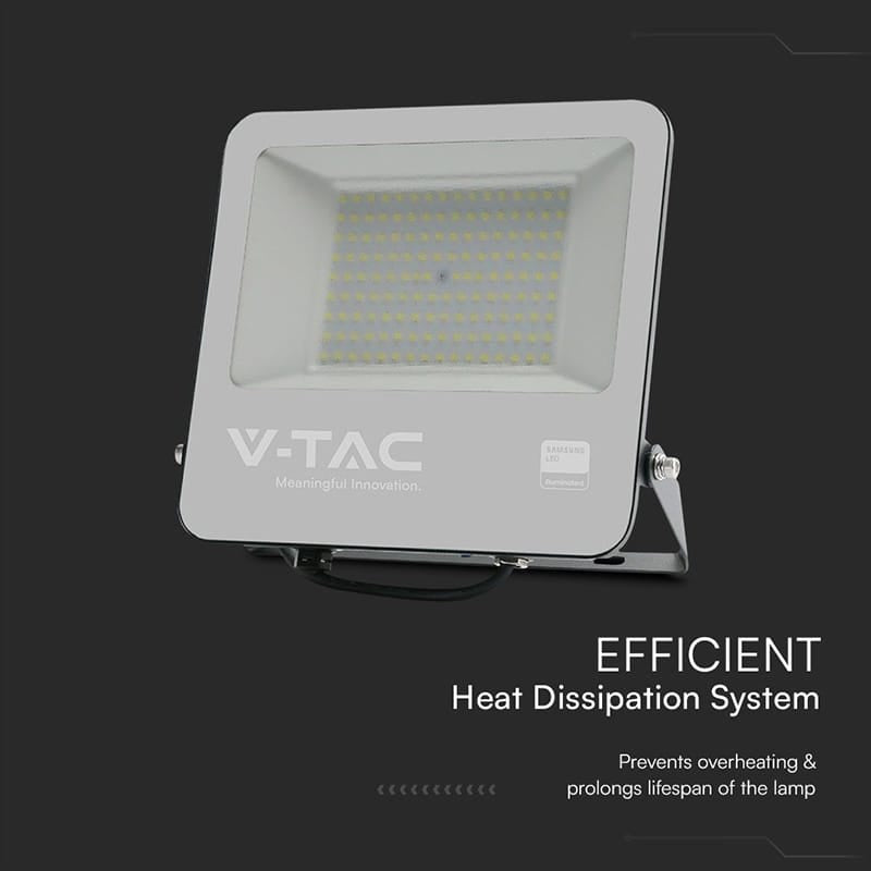 V-Tac Reflector LED REFLECTOR LED SMD 100W 4000K IP65 CABLU 1M CIP SAMSUNG - NEGRU/GRI
