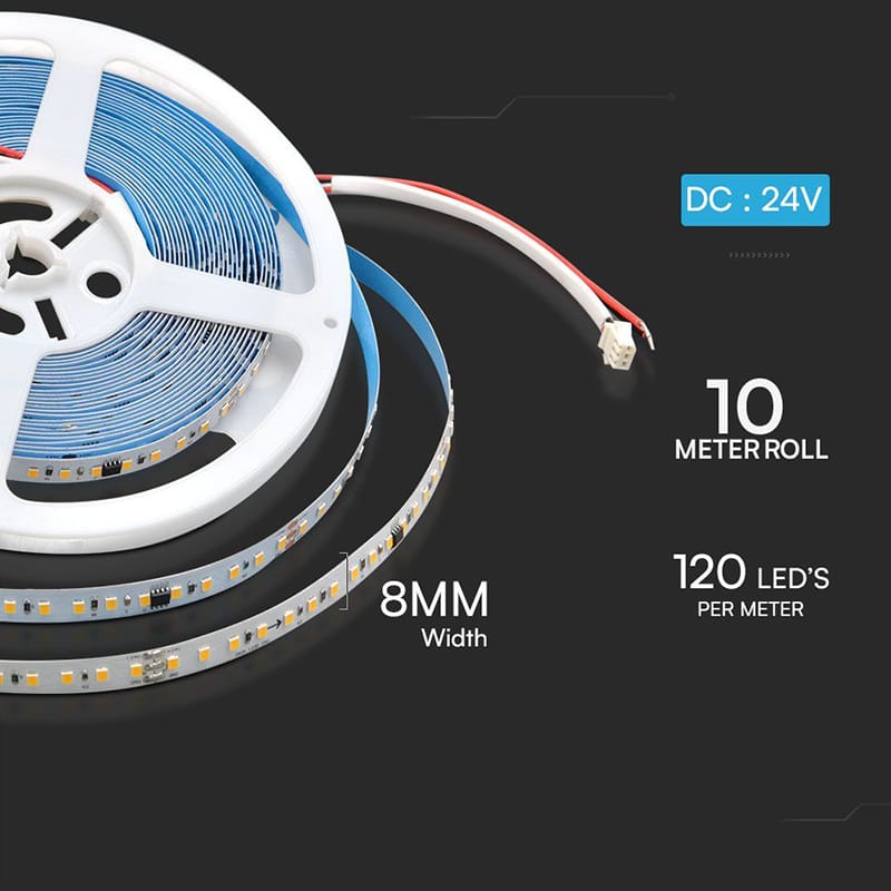 V-Tac Banda LED BANDA LED SMD2835 RUNNING 10W/M 24V IP20 3000K 10M