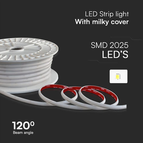 V-Tac Banda LED Bandă LED COB V-Tac 12,5W/m 220-240V IP65 6500K Alb Rece, Rulou 50m, 8mm, 1100 lm/m, CRI>80