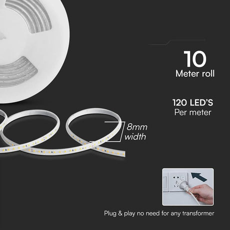 V-Tac Banda LED BANDA LED SMD 2835 10.5W/M 220-240V IP65 3000K ROLA 10M