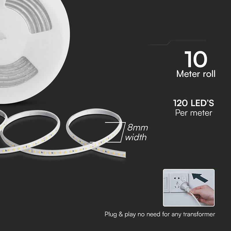 V-Tac Banda LED BANDA LED SMD 2835 10.5W/M 220-240V IP65 4000K ROLA 10M