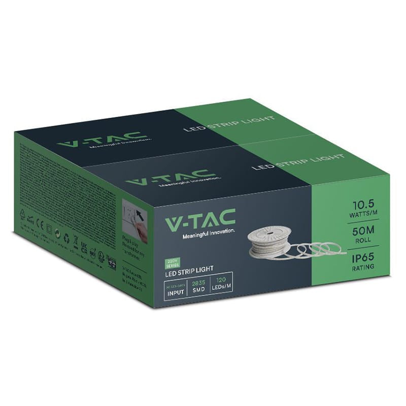 V-Tac Banda LED Bandă LED V-Tac SMD 2835 Verde IP65, 10.5W/m, 220-240V, 120°, rola 50 m, 8 mm