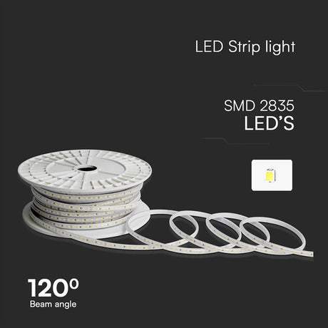 V-Tac Banda LED Bandă LED V-Tac SMD 2835 IP65 3000K Alb Cald 10,5W/m 220-240V 1000lm/m Rola 50m 8mm