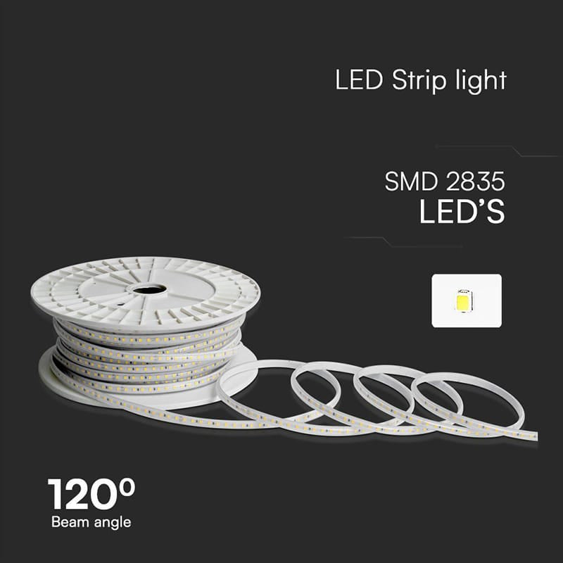 V-Tac Banda LED Bandă LED V-Tac SMD 2835, 10.5W/m, 4000K Alb Neutru, IP65, 220-240V, Rola 50m, 8mm
