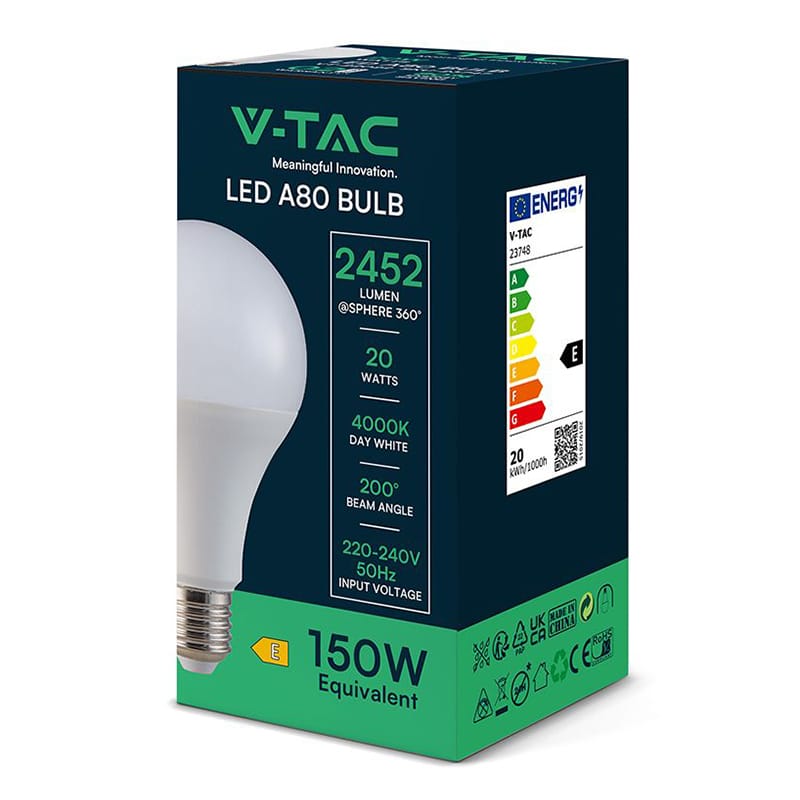 V-Tac Bec LED BEC LED A80 E27 20W 4000K ALB NEUTRU