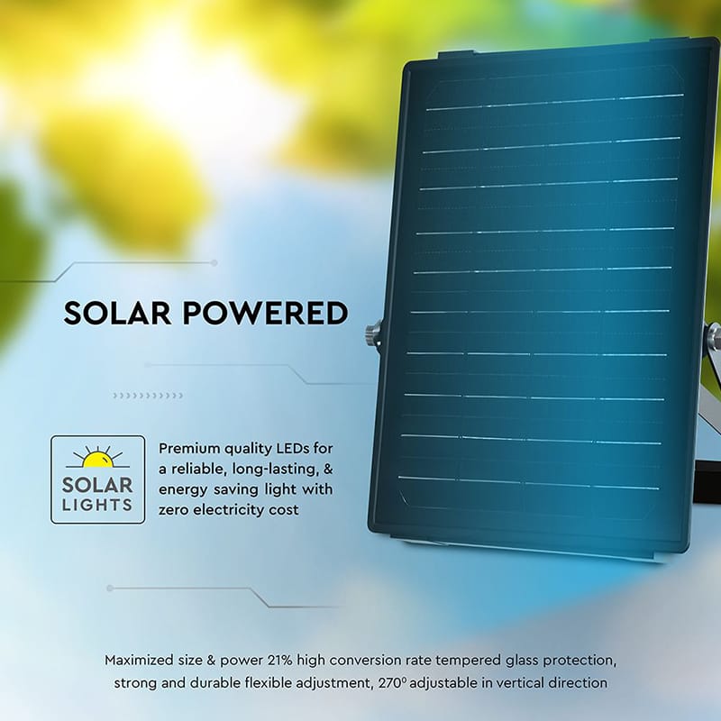 V-Tac Reflector LED Reflector LED Solar V-Tac 10W 1500lm IP65 cu Baterie 3600mAh, 4000K+6000K, Negru