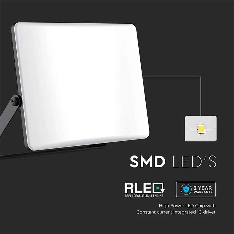 V-Tac Reflector LED REFLECTOR LED SMD 100W 3IN1 IP65 CABLU NEGRU
