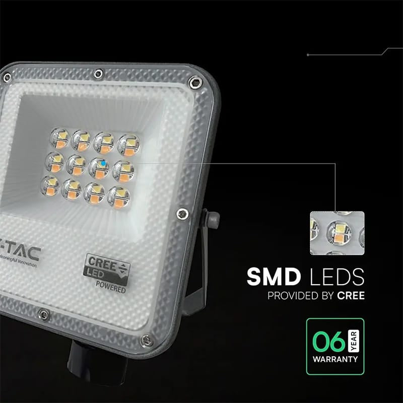 V-Tac Reflector LED REFLECTOR LED SMD 10W 3IN1 IP65 CIP CREE- NEGRU/GRI