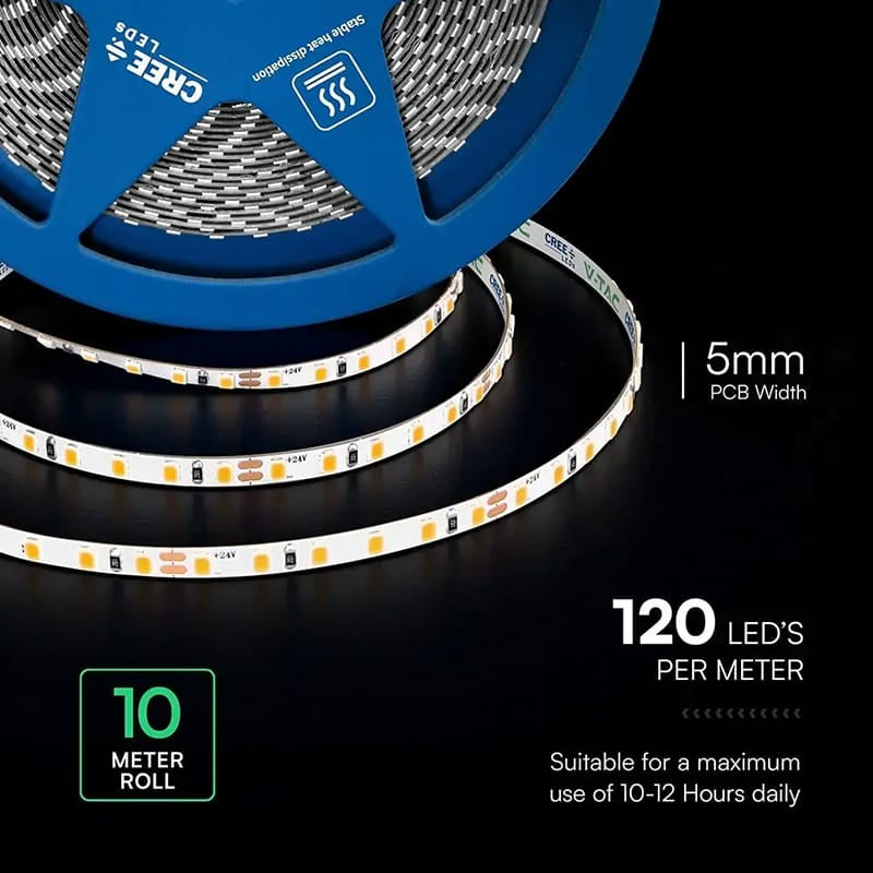V-Tac Banda LED BANDA LED 5MM 8W/M 24V IP20 ROLA 10M 4000K CIP CREE