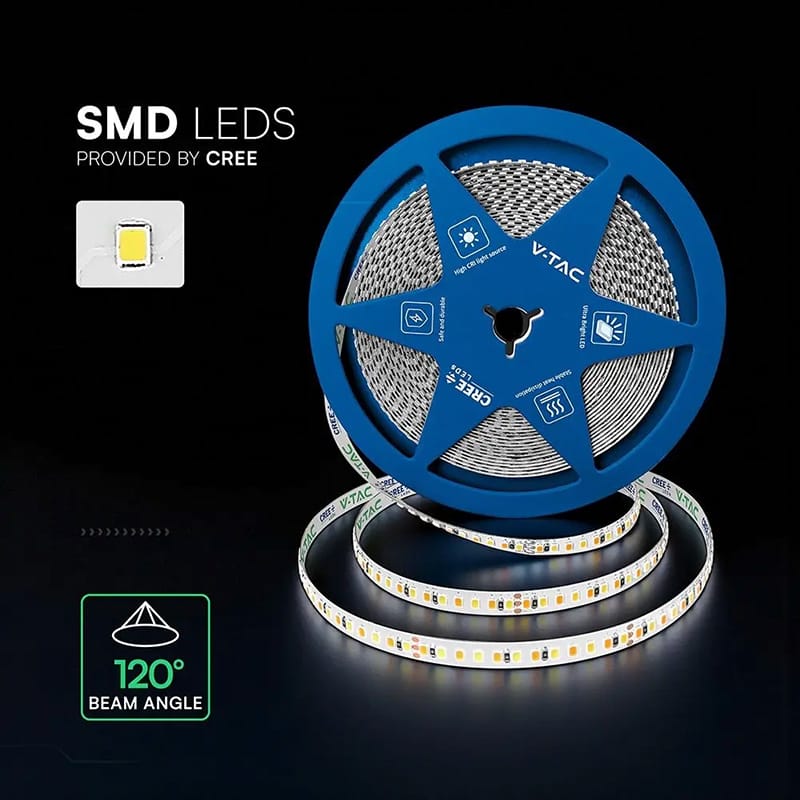 V-Tac Banda LED Banda LED V-Tac SKU-240836 | SMD2835, 15W/m, 24V, CRI≥90, IP20, 192LED/m