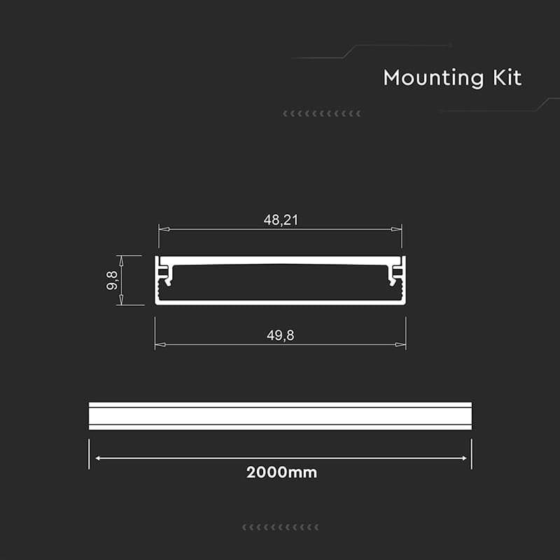 V-Tac Banda LED Profil Aluminiu V-Tac SKU-24102 | Banda LED, 2m, 50x10mm, Argintiu