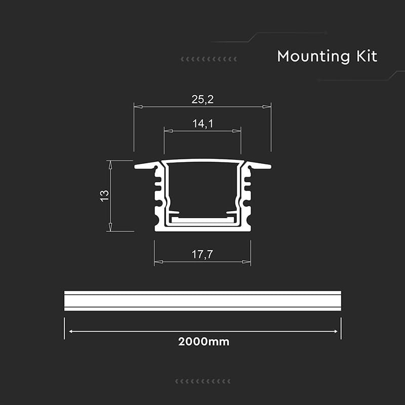 V-Tac Accesorii lumini scena Profil Aluminiu V-Tac SKU-24105 | Banda LED, 2m, 17x14mm, Argintiu