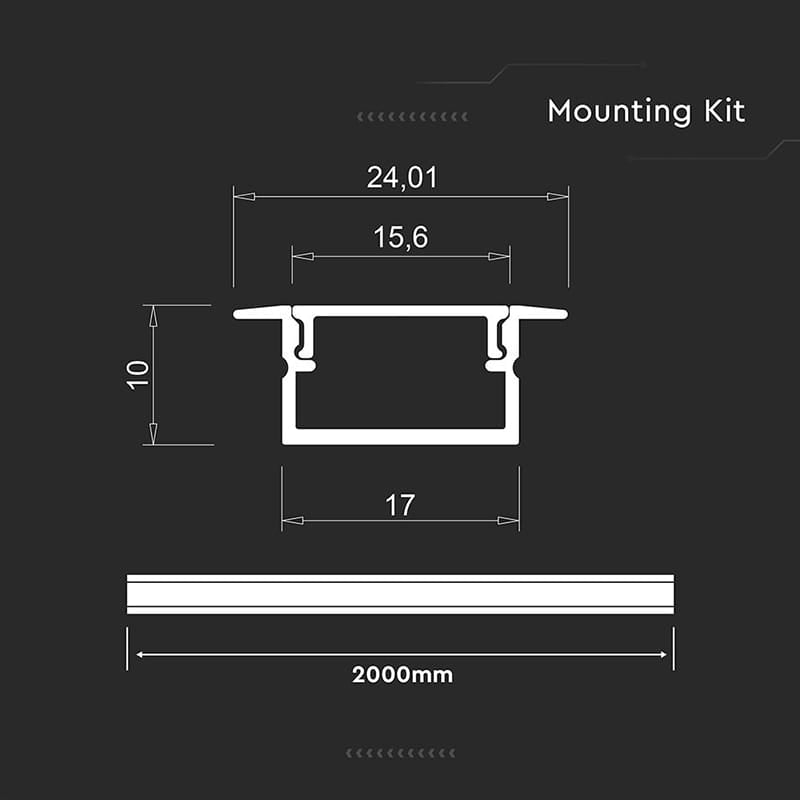 V-Tac Accesorii lumini scena Profil Aluminiu V-Tac SKU-24106 | Banda LED, 2m, 17x10mm, Argintiu