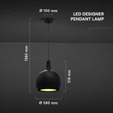 V-Tac Pendul decorativ Pendul V-Tac SKU-24126 | E27, Negru, IP20, 280x218mm, Max 60W