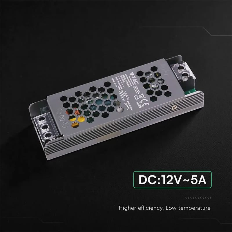 V-Tac Adaptor de alimentare Sursa Alimentare V-Tac SKU-24255 | Slim 12V, 60W, 5A, IP20