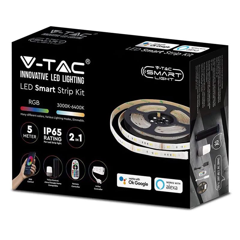 V-Tac Banda LED Kit Banda LED Smart V-Tac SKU-2628 | RGB+WW+DW+CW, SMD5050, 54LED/m, 12V, IP65, 5m