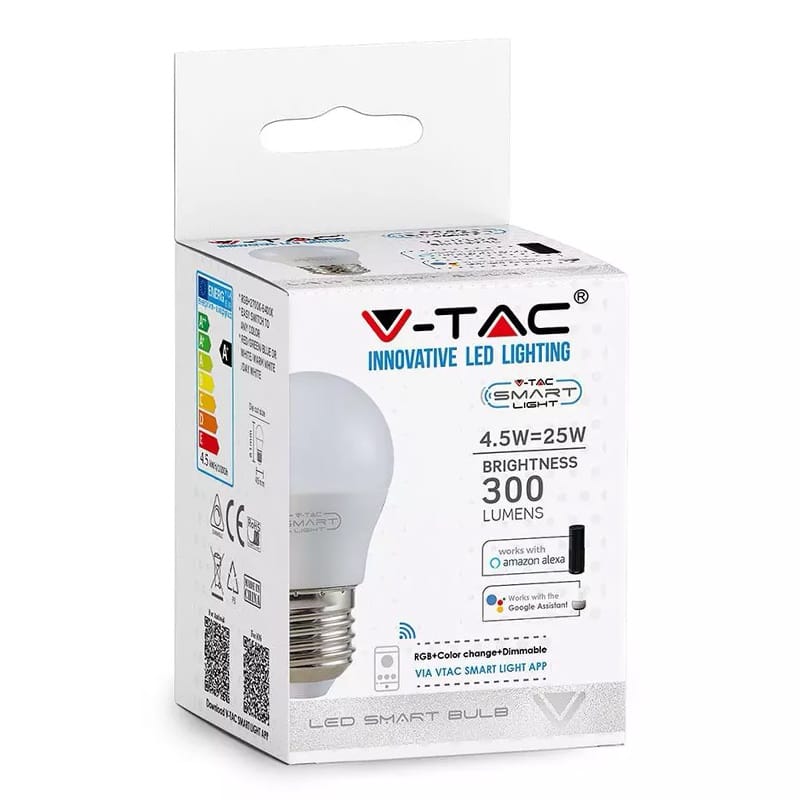 V-Tac BEC LED SMART E27 G45 4.5W RGB ALB CALD SI RECE