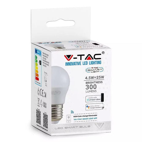 V-Tac BEC LED SMART E27 G45 4.5W RGB ALB CALD SI RECE