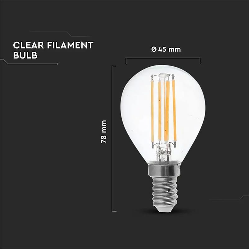 V-Tac Lampa LED Bec LED V-Tac SKU-2845 | E14, P45, Filament, 6W, 2700K