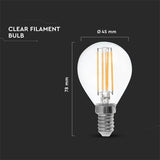 V-Tac Lampa LED Bec LED V-Tac SKU-2845 | E14, P45, Filament, 6W, 2700K