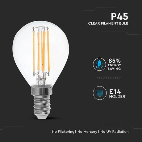 V-Tac Lampa LED Bec LED V-Tac SKU-2845 | E14, P45, Filament, 6W, 2700K