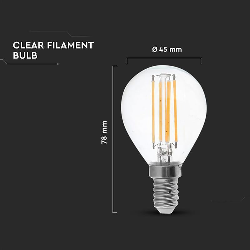 V-Tac Lampa LED Bec LED V-Tac SKU-2854 | Filament P45, E14, 6W, 780lm, 2700K