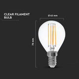 V-Tac Lampa LED Bec LED V-Tac SKU-2854 | Filament P45, E14, 6W, 780lm, 2700K