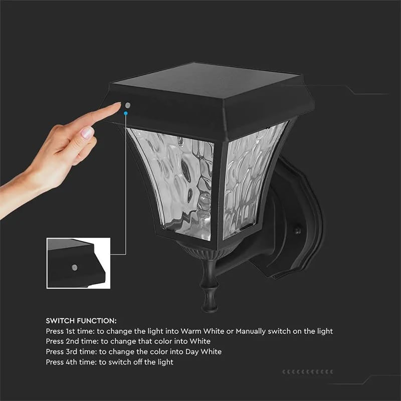 V-Tac Corp de iluminat LED solar exterior V-TAC 2W IP65, 110 lm, 3 temperaturi de culoare, negru mat