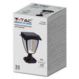 V-Tac Aplica LED Solar V-TAC 2W, 110lm, IP65, Alb Cald 3000K/Alb Rece 6000K, Negru Mat