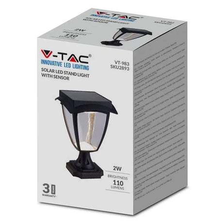 V-Tac Aplica LED Solar V-TAC 2W, 110lm, IP65, Alb Cald 3000K/Alb Rece 6000K, Negru Mat
