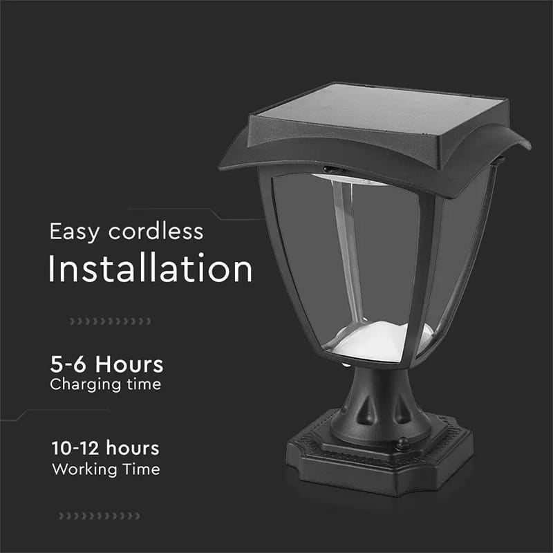 V-Tac Aplica LED Solar V-TAC 2W, 110lm, IP65, Alb Cald 3000K/Alb Rece 6000K, Negru Mat