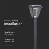 V-Tac Corp Iluminat Solar LED V-TAC 2W, IP65, 110lm, Alb Cald/Rece 3000K/6000K, Negru Mat, Exterior