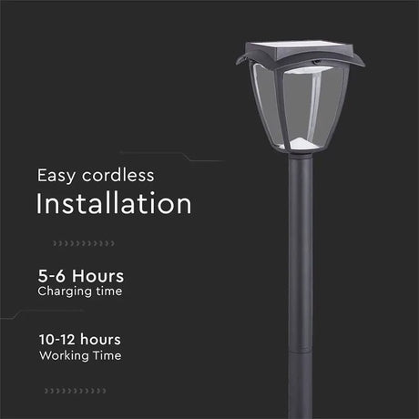 V-Tac Corp Iluminat Solar LED V-TAC 2W, IP65, 110lm, Alb Cald/Rece 3000K/6000K, Negru Mat, Exterior