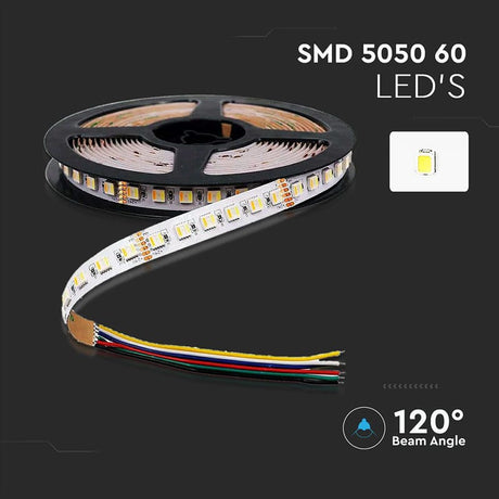 V-Tac Bandă LED V-Tac 24V SMD5050 24W/m 120 LED/m 3in1+RGB IP65 5m 1680 lm/m 120° CRI>80
