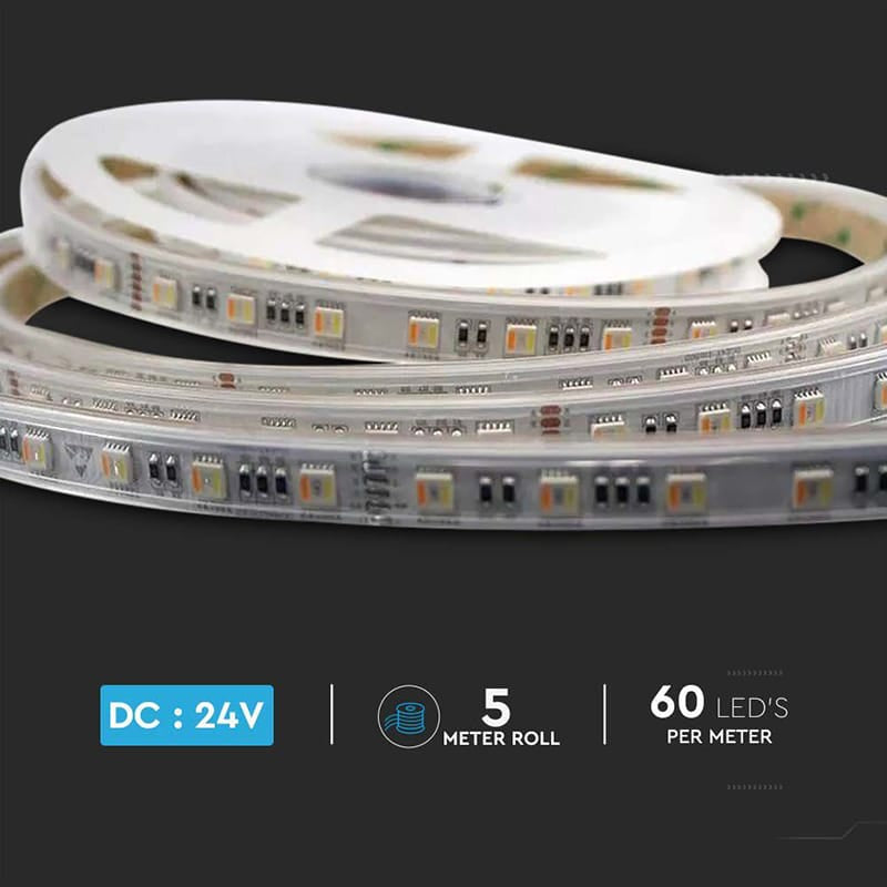 V-Tac Banda LED Banda LED V-Tac SKU-2896 | 24V, RGB+Alb 3in1, 5m, IP65, 60 LED/m