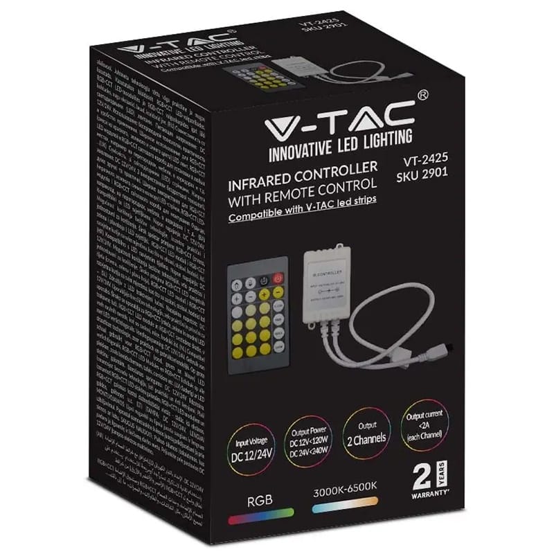 V-Tac Controller remote Controller Banda LED V-Tac SKU-2901 | 24 Butoane, Alb