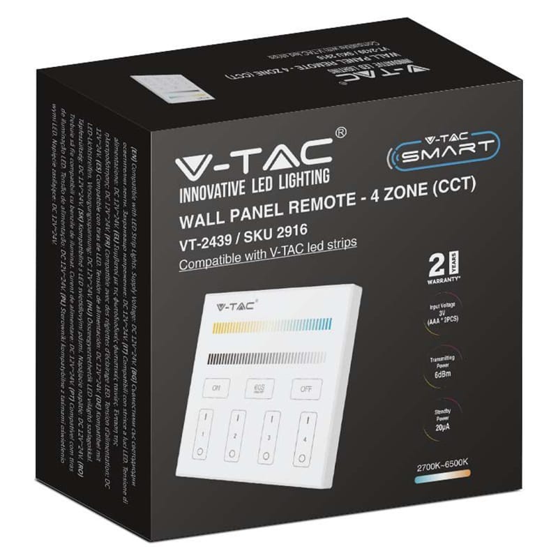 V-Tac Controller remote Controller Banda LED V-Tac SKU-2916 | 4 Zone, Wi-Fi, Alb