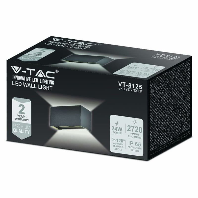 V-Tac Lampa LED Aplica LED Exterior V-Tac SKU-2977 | 24W, 3000K, IP65, 2720lm, Negru