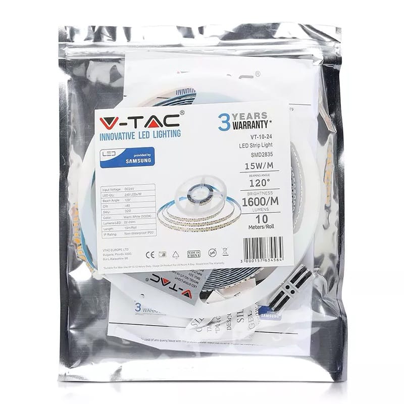 V-Tac Banda LED Banda LED V-TAC SKU-320 | Samsung 2835, 240LED/m, 24V, 3000K, 10m