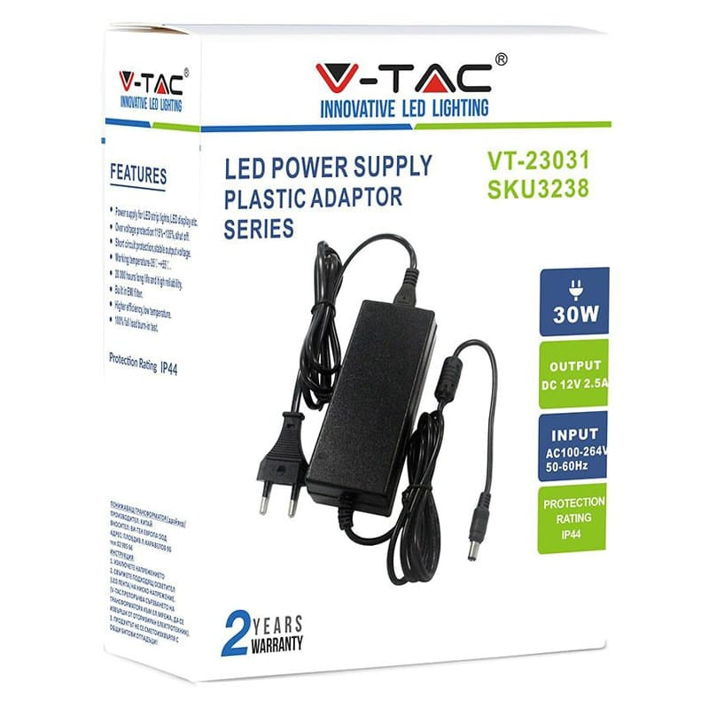 V-Tac Sursa alimentare Sursa Alimentare V-Tac SKU-3238 | Banda LED, 12V, 2.5A, 30W