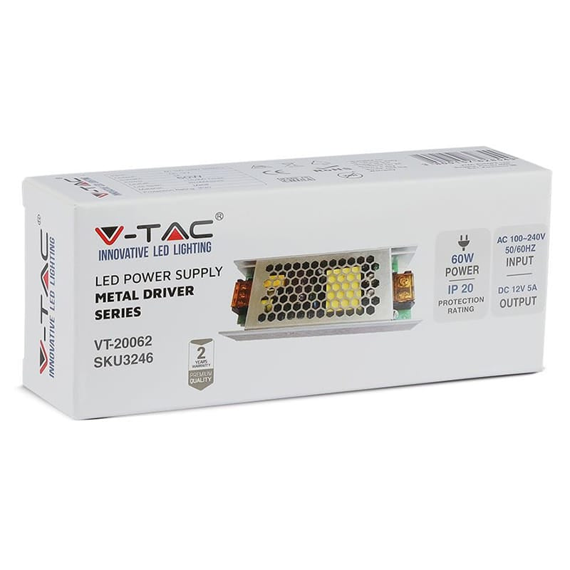 V-Tac Adaptor de alimentare Sursa Alimentare V-Tac SKU-3246 | 12V, 5A, 60W, Slim