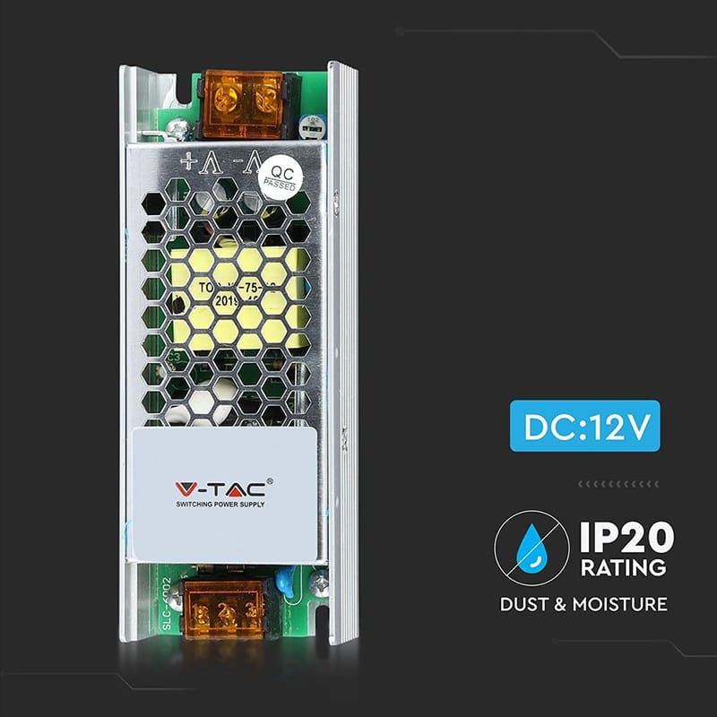 V-Tac Sursa alimentare Sursa Alimentare V-Tac SKU-3247 | SMPS Slim, 12V, 6A, 75W