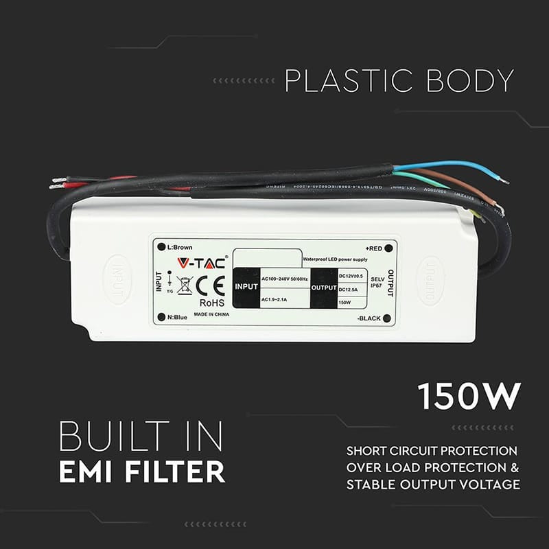 V-Tac Sursa alimentare Sursa Alimentare Banda LED V-Tac SKU-3248 | 12V, 12.5A, 150W, IP67