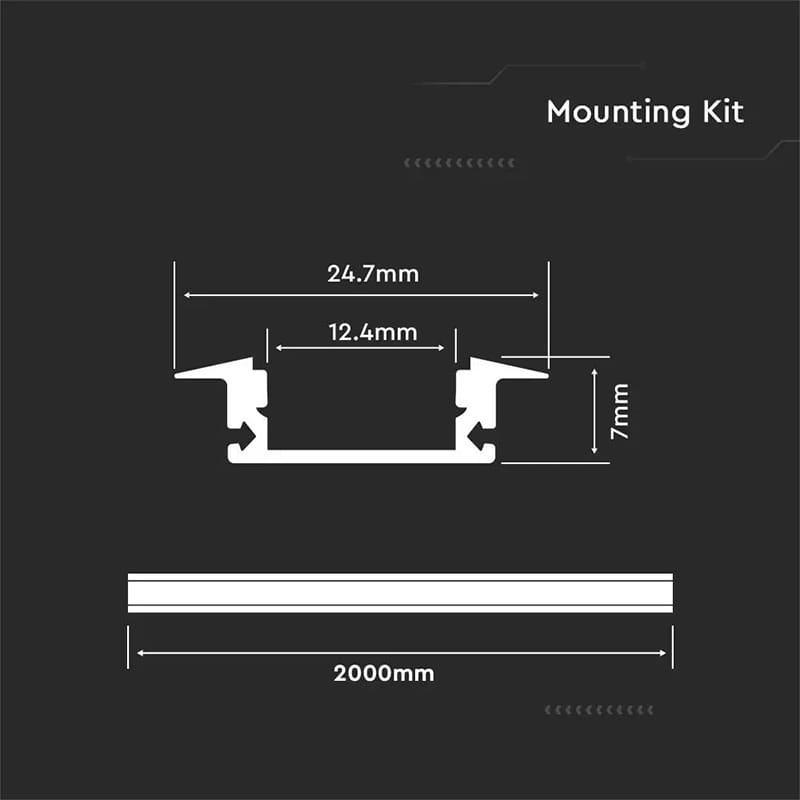 V-Tac Banda LED Profil Aluminiu V-Tac SKU-3350 | Banda LED, 2m, 24.7x7mm, Mat