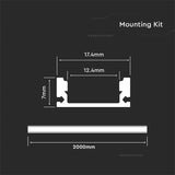 V-Tac Accesorii lumini scena Profil Aluminiu V-Tac SKU-3355 | 2m, 17.4mm x 7mm, Mat